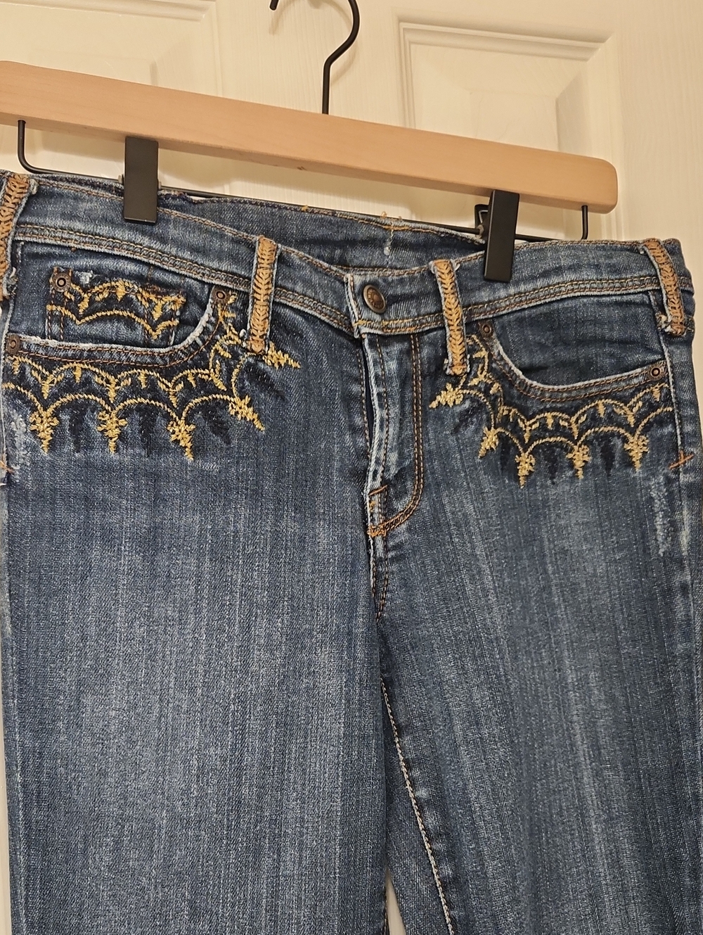 Vertigo Paris Blue Boot-Cut Jeans with Gold Embroidery